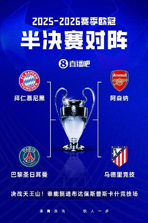 OPTA欧冠夺冠概率：枪手38.58%最高马竞最低 拜仁33.34%巴黎19.1%